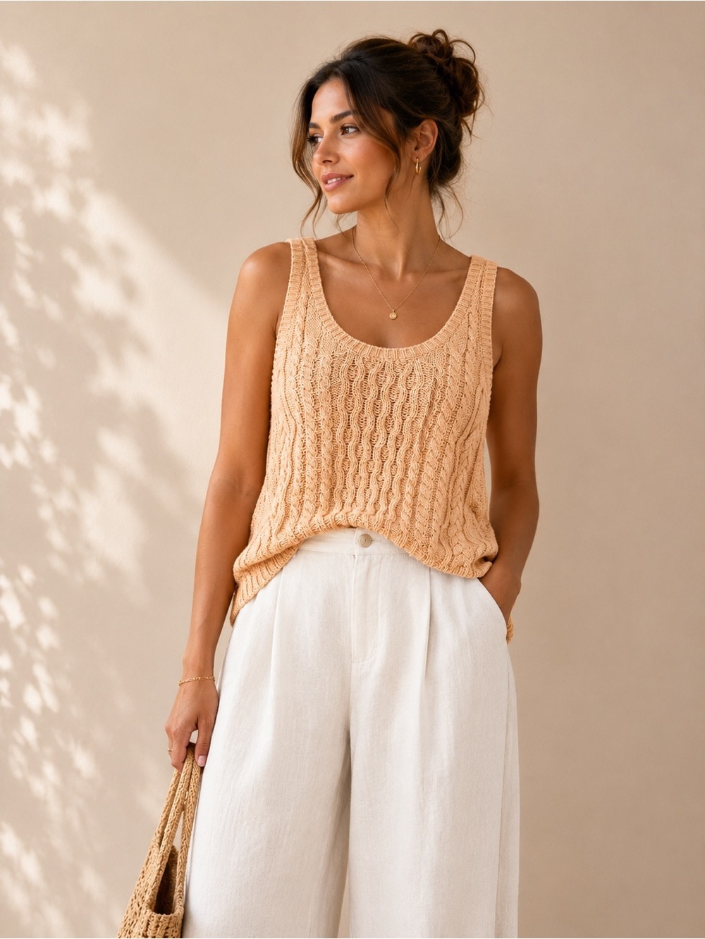 FREE PEOPLE High Tide Cable Tank Peach color size XS. EUC